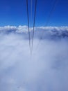 View from inside the cabin on the cable car when climbing Mount Zugspitze in Bavaria, Germany.