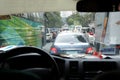 View from inside of a car of a traffic congested road in Metro