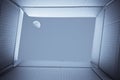 View from inside a cardboard box. Full-moon in the sky outside t Royalty Free Stock Photo
