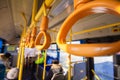 view from inside a city public transport bus at sunset Royalty Free Stock Photo