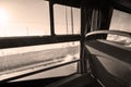 view from inside a city public transport bus at sunset Royalty Free Stock Photo