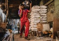 View from inside the dharavi slum in mumbay india during a working