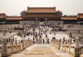 A view of inside the Forbidden City in Beijing, China on a cloudy day with a little crowd Royalty Free Stock Photo