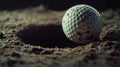 View from inside of a golf hole of a golf ball falling in slow motion Royalty Free Stock Photo