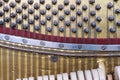 View inside of an old piano, repair and tuning of keyboard musical instruments