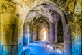 A view inside one of the remaining rooms in the ruins of the crusader castle in Shobak, Jordan Royalty Free Stock Photo