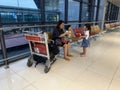 Space inside an airport waiting house, people waiting for check-in procedures - Hanoi, Vietnam April 16, 2019 Royalty Free Stock Photo