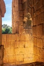 View inside the ruins of a majestic ancient greek building antique amphitheater in Myra Demre, Turkey Royalty Free Stock Photo