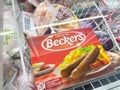 View inside supermarket store fridge of red package with frozen Lekkers Van