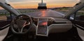 View from inside a Tesla X electric car on the highway