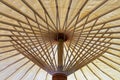 View inside umbrella while open, Wooden frame and natural color mulberry paper, Traditional handicrafts of northern in thailand