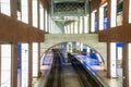 View of the interior of an almost deserted train station