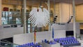 View on interior of the empty plenary hall of the German Federal Parliament Deutscher Bundestag.