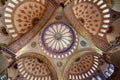 View of interior geometric painting at the ceiling of Blue Mosque in Istanbul