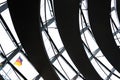 View through the interior of the glass dome at the top of the Reichstag, a historic building which houses the Bundestag, the lower Royalty Free Stock Photo