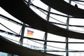 View through the interior of the glass dome at the top of the Reichstag, a historic building which houses the Bundestag, the lower Royalty Free Stock Photo