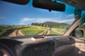 View From Interior Overlanding Car To Mountains And Offroad Vehicle