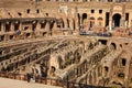 View of the interior of the Roman Colosseum showing the arena and the hypogeum in a beautiful sunny day