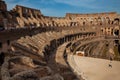 View of the interior of the Roman Colosseum showing the arena and the hypogeum in a beautiful sunny day