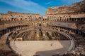 View of the interior of the Roman Colosseum showing the arena and the hypogeum in a beautiful sunny day