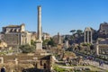 view of the interior ruins of the palatine hill with tourists in circulation, Rome, Italy