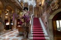 View of the interior staircase and high arches at the Danieli Hotel formerly Palazzo Dandolo, decorated for the Venice Carnival Royalty Free Stock Photo