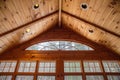 Interior windows inside a beautiful wood cabin