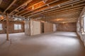 View of the interior wood framing beams of a new home under construction Royalty Free Stock Photo