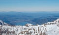 View from the top of the Schiltorn mountain in the Alps, Switzerland. Photographed in on a cold clear day in January. Royalty Free Stock Photo