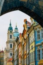 View of the intersection of streets Mostecka and Malostranske namesti in Prague, Czech Republic Royalty Free Stock Photo