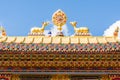 Intricate design patterns of the colorful Tengboche monastery\'s front gate Tengboche Nepal