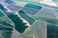 View of irrigated farmland from the sky - getting ready to land in Sacramento California airport