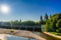 View on Isar and Sankt Lukas church in Munich. Bavaria, Germany Royalty Free Stock Photo