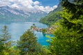 View on Iseltwald town and Brienzersee lake in Switzerland Royalty Free Stock Photo