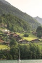 View of Iseltwald village on a beautiful mountain forest at the shore of Lake Brienz, Switzerland Royalty Free Stock Photo