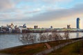 View of Iset river embankment on sunset. Yekaterinburg. Russia