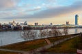 View of Iset river embankment on sunset. Yekaterinburg. Russia