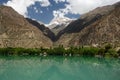 View on Iskander Kul blue mountain lake in the Fan mountains, Tajikistan