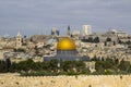 A view of the Islamic Dome of the Rock mosque from the ancient Mount of Olives situated to the East of the old city of Jerusalem Royalty Free Stock Photo