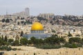 A view of the Islamic Dome of the Rock mosque from the ancient Mount of Olives situated to the East of the old city of Jerusalem Royalty Free Stock Photo