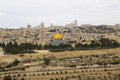 A view of the Islamic Dome of the Rock mosque from the ancient Mount of Olives situated to the East of the old city of Jerusalem Royalty Free Stock Photo