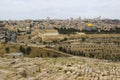 A view of the Islamic Dome of the Rock mosque from the ancient Mount of Olives situated to the East of the old city of Jerusalem Royalty Free Stock Photo