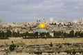 A view of the Islamic Dome of the Rock mosque from the ancient Mount of Olives situated to the East of the old city of Jerusalem Royalty Free Stock Photo