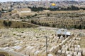 A view of the Islamic Dome of the Rock mosque from the ancient Mount of Olives situated to the East of the old city of Jerusalem Royalty Free Stock Photo