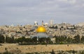 A view of the Islamic Dome of the Rock mosque from the ancient Mount of Olives situated to the East of the old city of Jerusalem Royalty Free Stock Photo