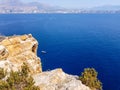 View from the island of Benidorm, Spain. Image of the view from above with all the Mediterranean Sea and the skyline and beaches Royalty Free Stock Photo