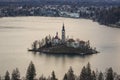 View of island with church in the middle of Lake Bled