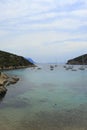 View on the island of Figaroli from the beach of Cala moresca, Golfo Aranci, in Sardinia. Royalty Free Stock Photo
