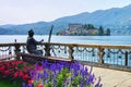 View of the island Isola San Giulio at the Lake Orta