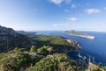 View on the island Sa dragonera covered with green forest surrounded by Mediterranean sea water, Mallorca, Balearic Islands, Spain Royalty Free Stock Photo